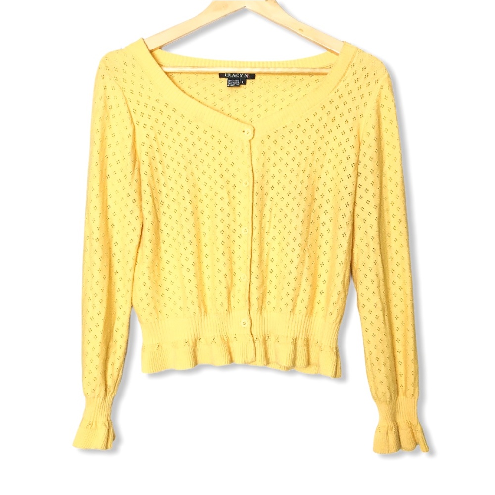 Vintage Tracy ML Cardigan Sweater Yellow | Large
